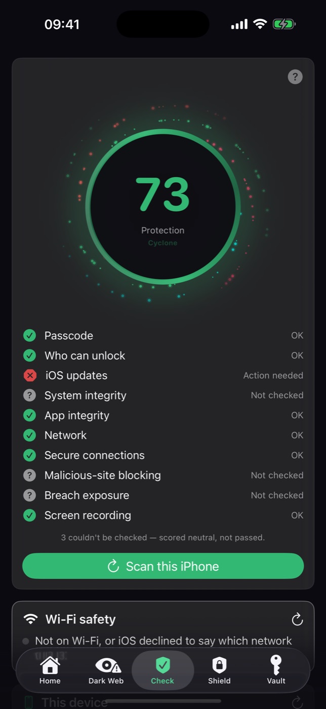 Cyclone for iPhone — Check, the protection check